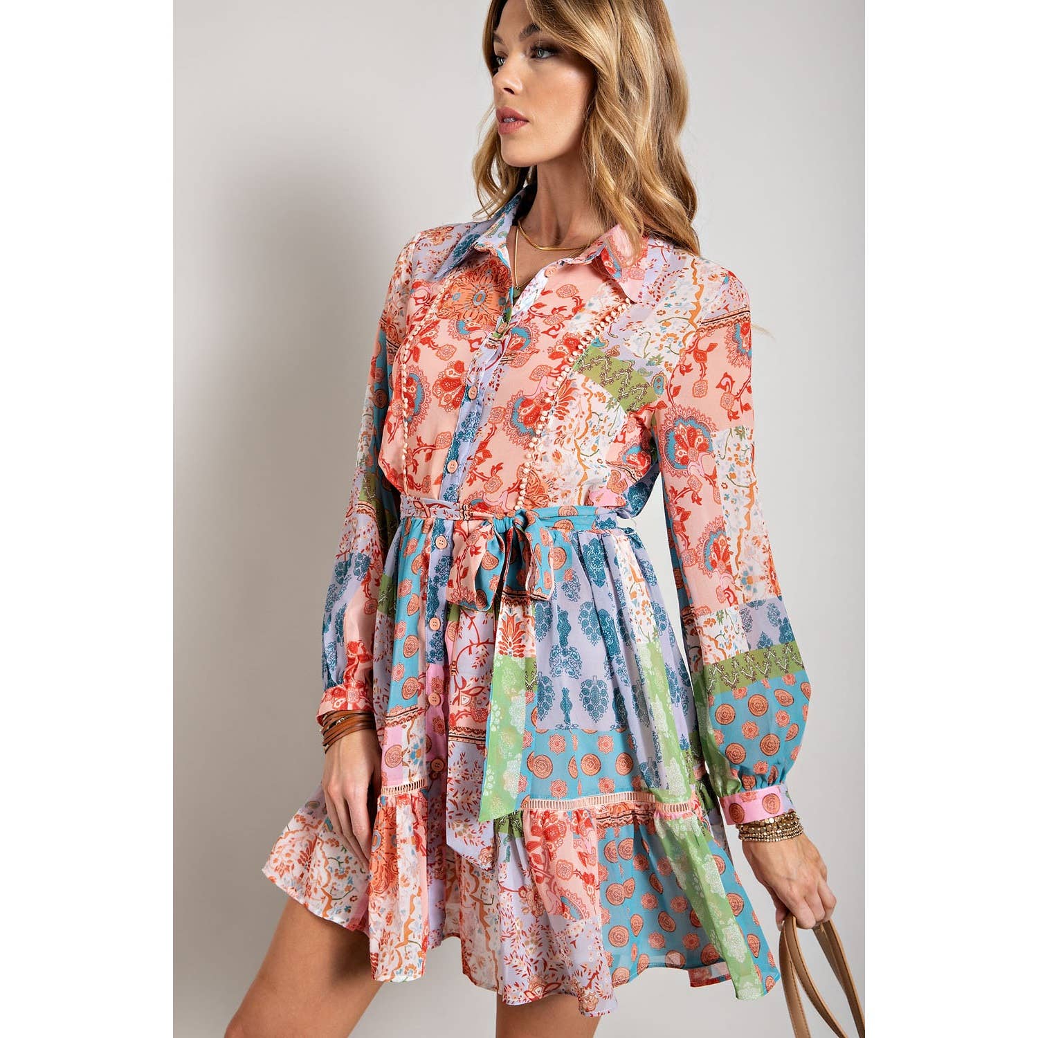 Sweet Generis – wholesale Dress – Women's – FLOWER PRINT LONG SLEEVE SHIRT DRESS24