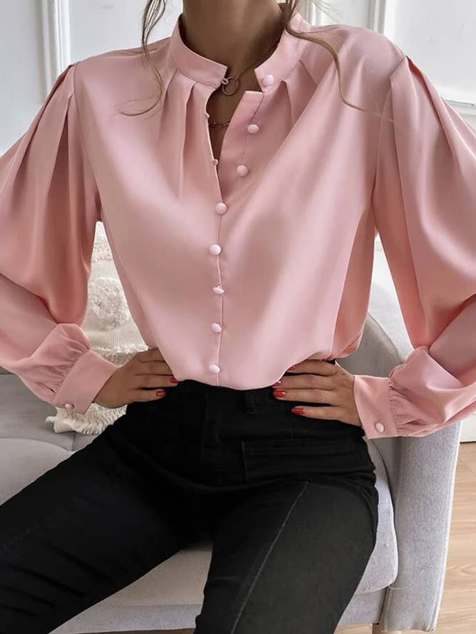 UNISHE - Wholesale Buttoned-down shirt – Women's - Plain Button V Neck Blouse Shirt GSS0998