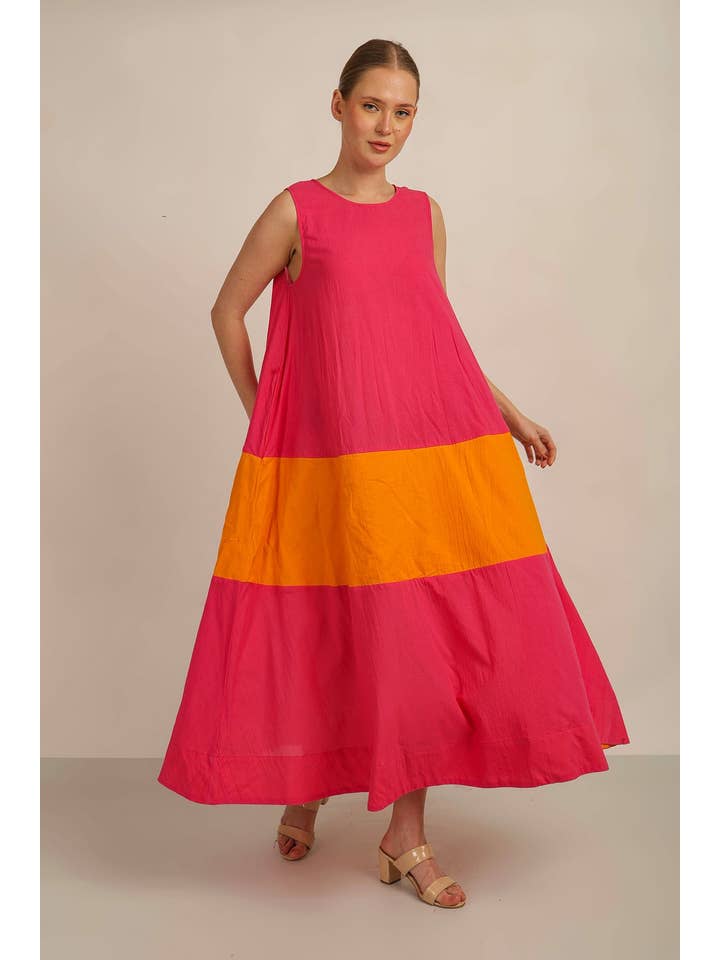 Anannasa Lifestyle – Engroshandel Kjole - Dame – SAMMY FLARE KJOLE med BÆLTE - PINK/ORG FORET6