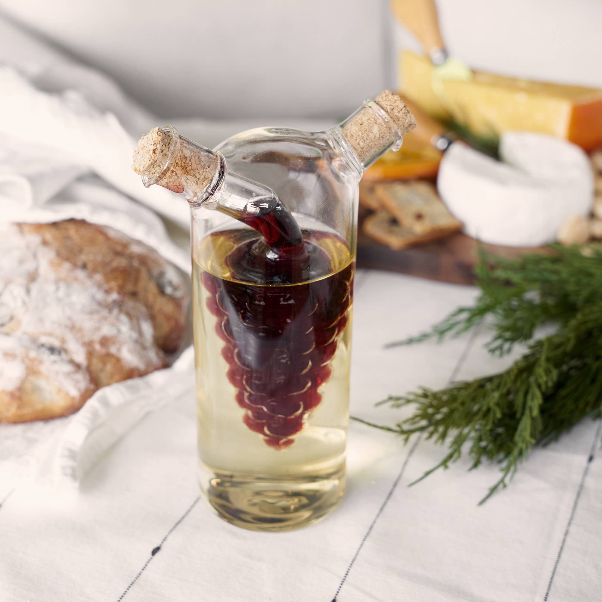 Twine - Wholesale Oil/Vinegar Dispenser - 2 in 1 Glass Oil and Vinegar Cruet Bottle with Cork Stoppers2