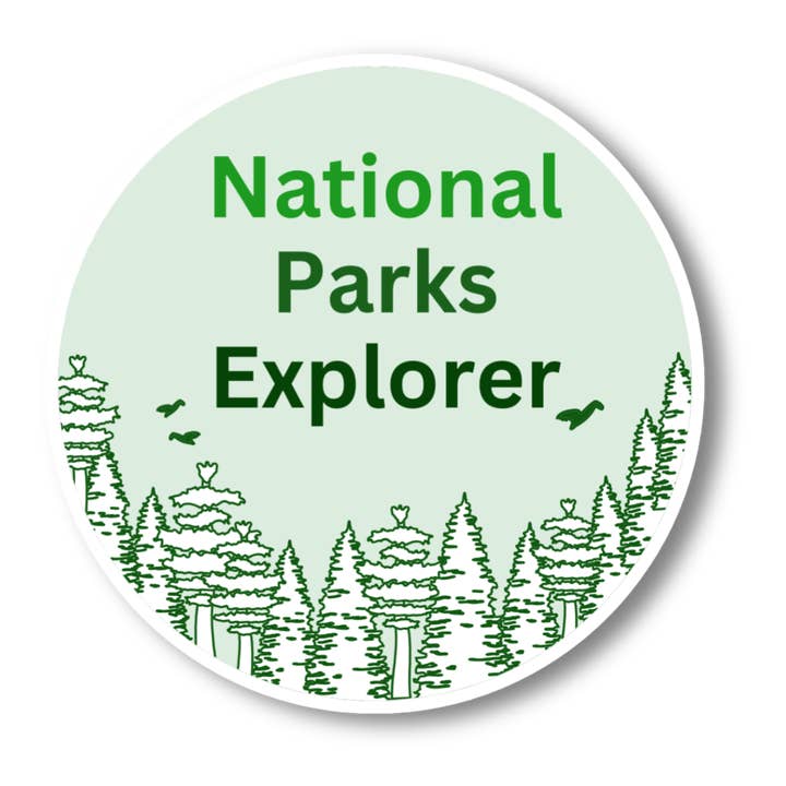 National Park Explorer Round Vinyl Sticker for wholesale by National Parks and Beyond