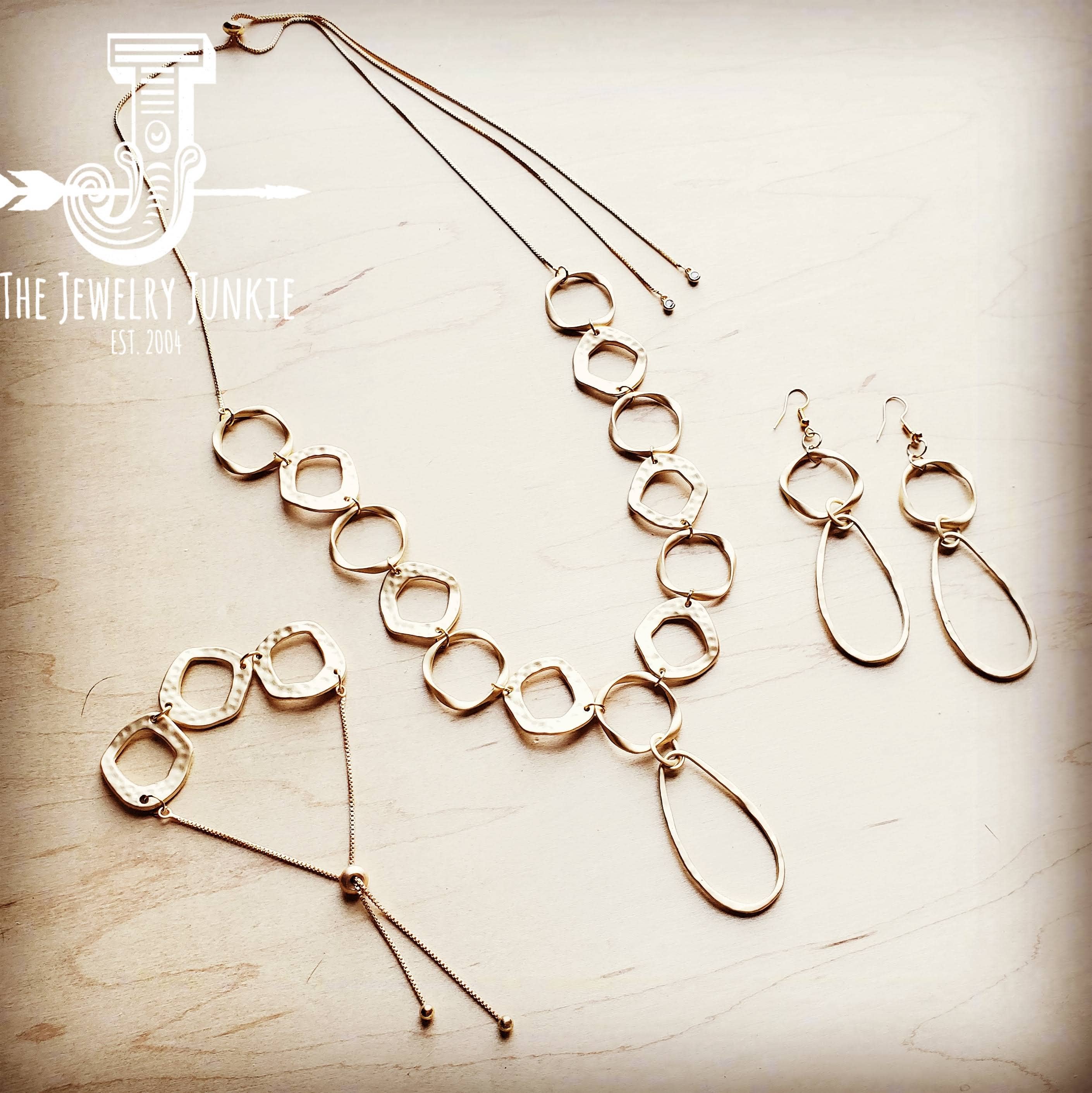 The Jewelry Junkie - Wholesale Dangle Earrings - Matte Gold Hoop Earrings with Oval Hoop Dangle 203u3