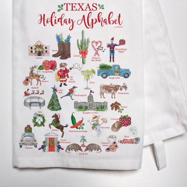Texas Holiday Alphabet Bar Towel for wholesale by Dishique