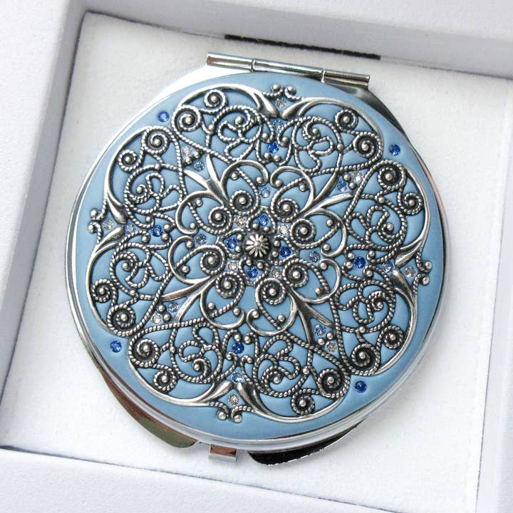 Espejo compacto extra grande de cristal azul para venta al por mayor de Crystal Filigree