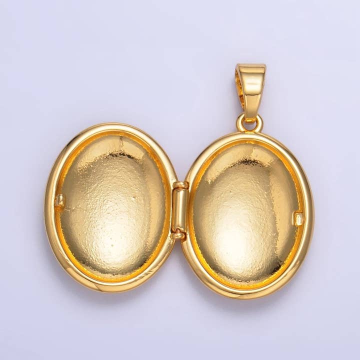 Aim Eternal - Wholesale Individual charm/pendant - 24K Gold Filled Dual Flower Engraved Oval Locket Pendant in Gold & Silver | AA10072