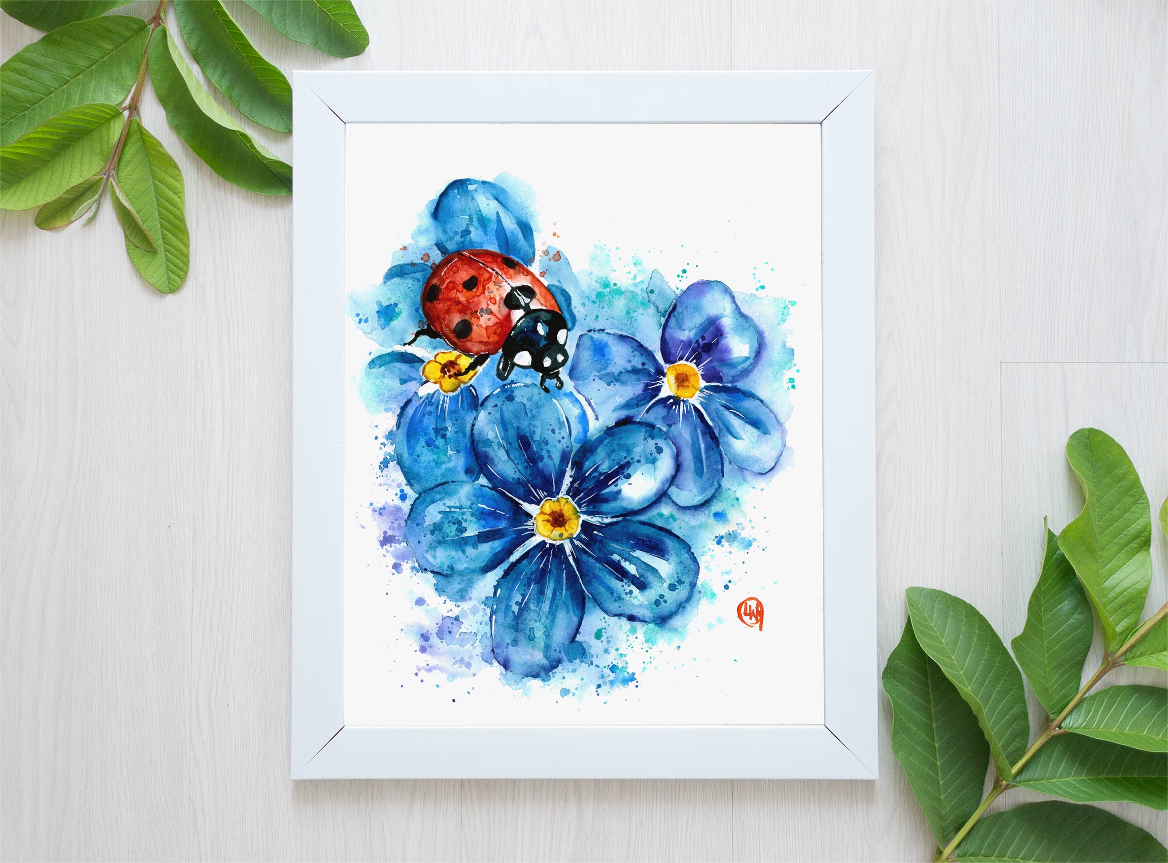 Whitehouse Art - Wholesale Art Print - Ladybug Art Print, Garden Decor, Gift Shop, Flower Painting3