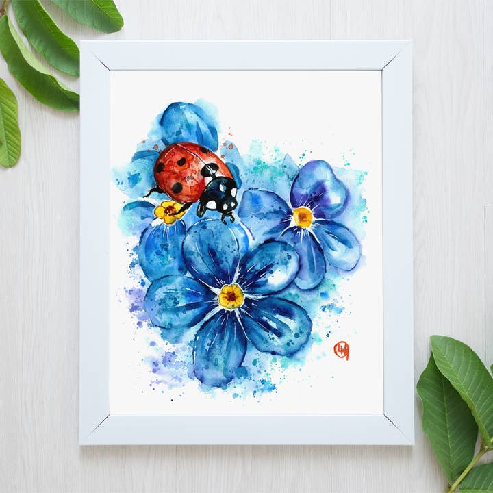 Whitehouse Art - Wholesale Art Print - Ladybug Art Print, Garden Decor, Gift Shop, Flower Painting3