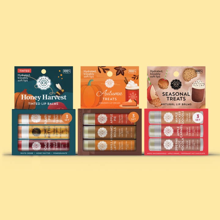 Shea Butter Lip Balm | 12pc Fall Assortment (4 Each Set) for wholesale by Woolzies