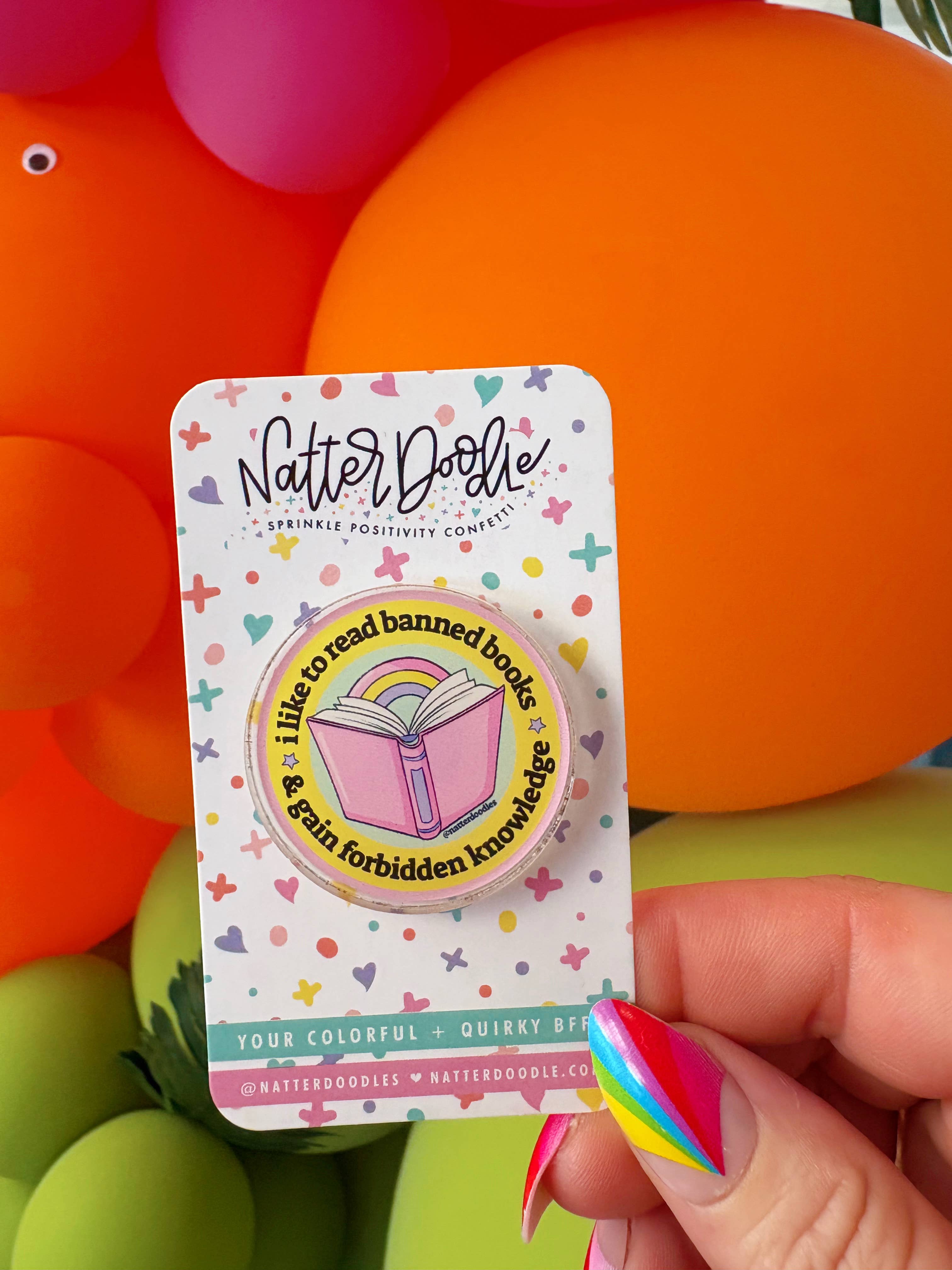 NatterDoodle - Wholesale Lapel Pin/Button - Read Banned Books Gain Forbidden Knowledge Reader Read Pin0