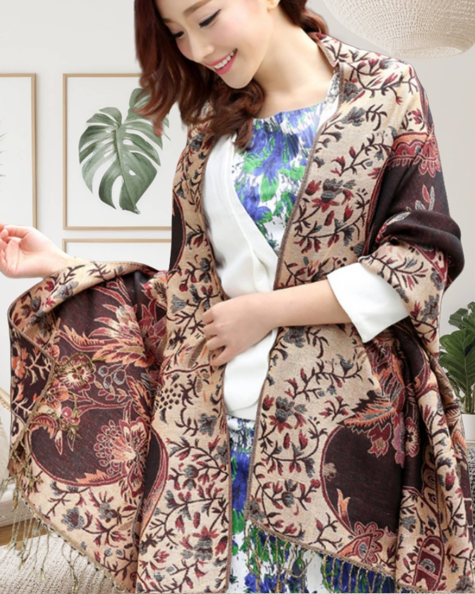 JC Sunny Fashion - Wholesale Scarf - Women's - JCP25002 Stunning Vibrant Metallic-Thread Floral Pashmina Scarf0