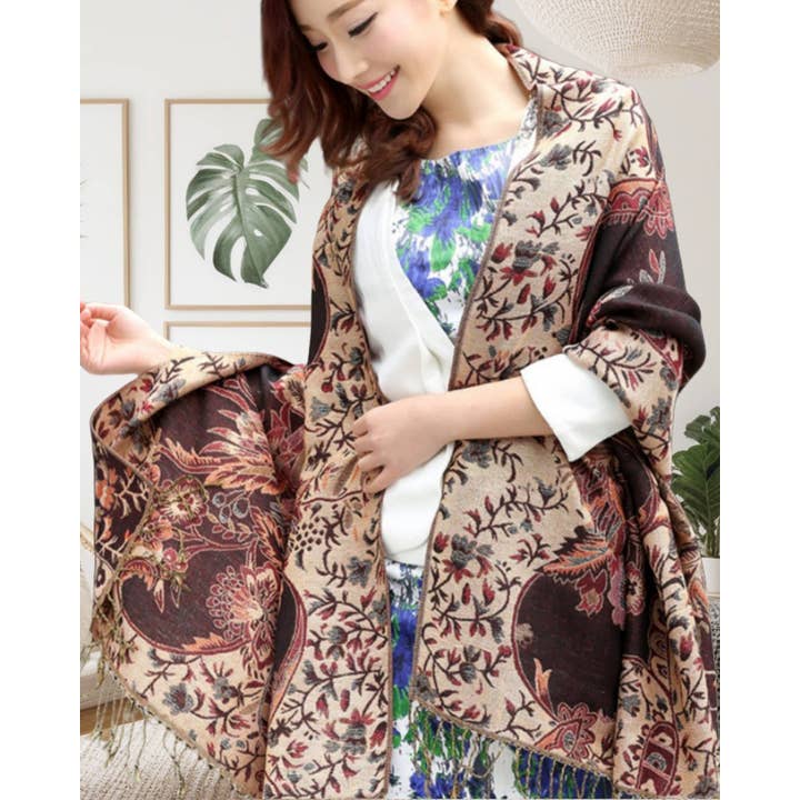 JC Sunny Fashion - Wholesale Scarf - Women's - JCP25002 Stunning Vibrant Metallic-Thread Floral Pashmina Scarf