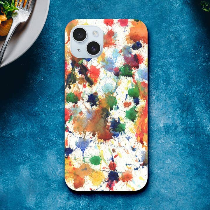 Abstract Splatter Art iPhone 16 15 14 Tough Case - Shock & Awe II Watercolor Print - Vibrant Multi-Color Rainbow Phone Cover - Artist Design for wholesale by James Knights Art