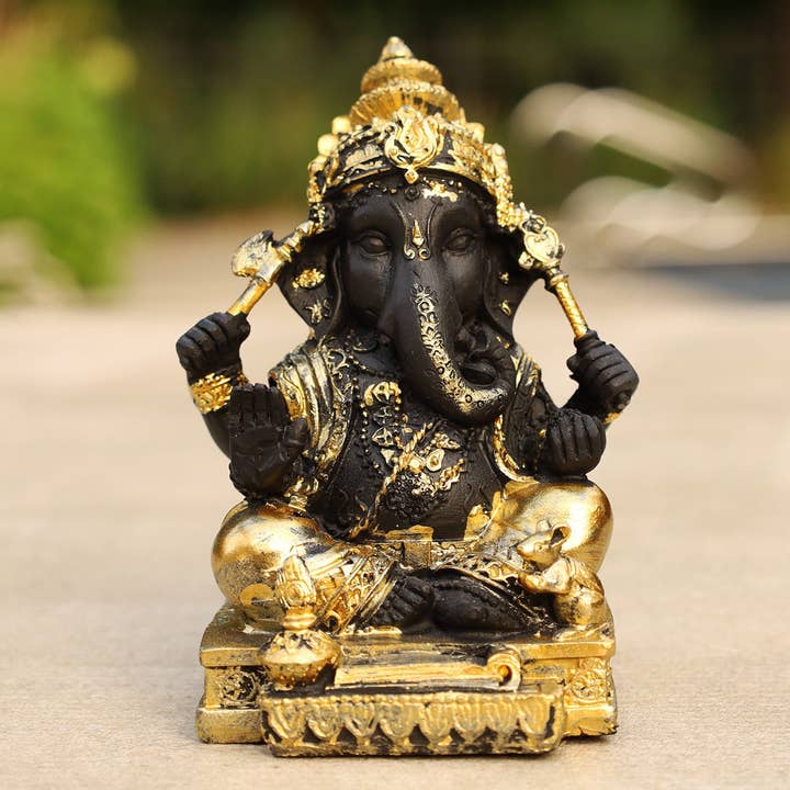 Lungta Imports - Vendita all'ingrosso Scultura - Statua di Ganesh Ganesha Elefante indù Dio del successo in resina colata a freddo finitura oro5