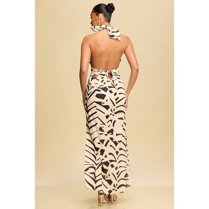 IVORY BLACK NEPAL HALTER DRESS for wholesale on Faire