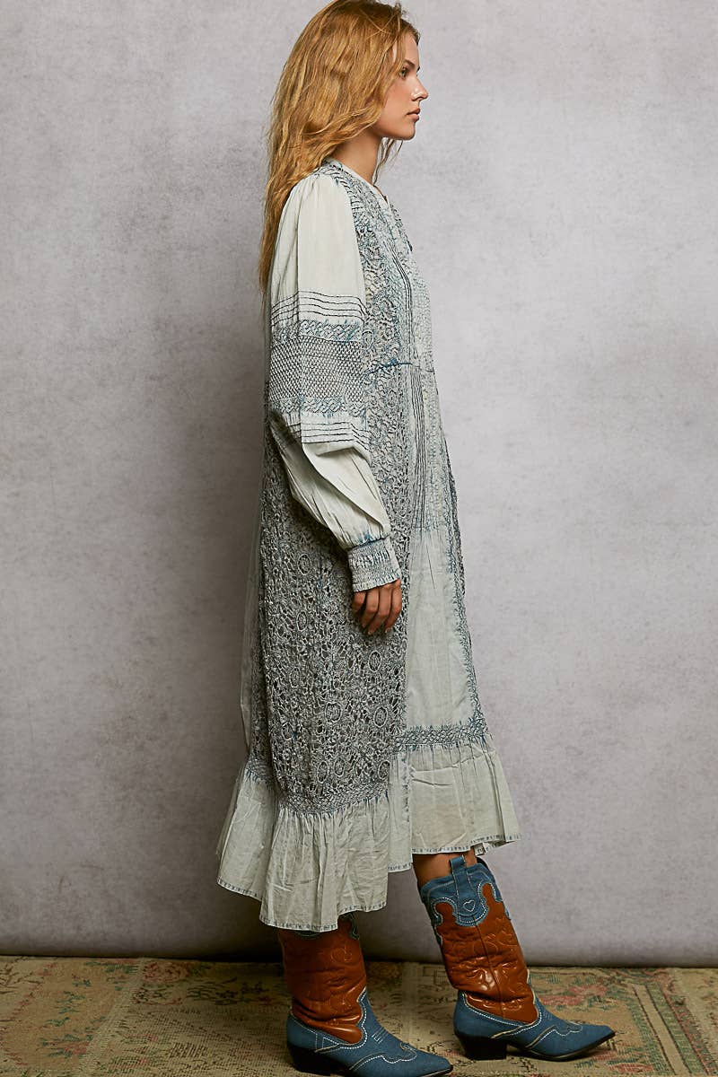 Pol Clothing - Wholesale Dress - Women's - Vintage Pintuck Ruffle Washed Boho Dress8