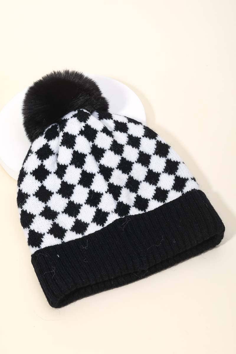 Anarchy Street - Wholesale Beanie - Women's - Checkered Pattern Pom Beanie1
