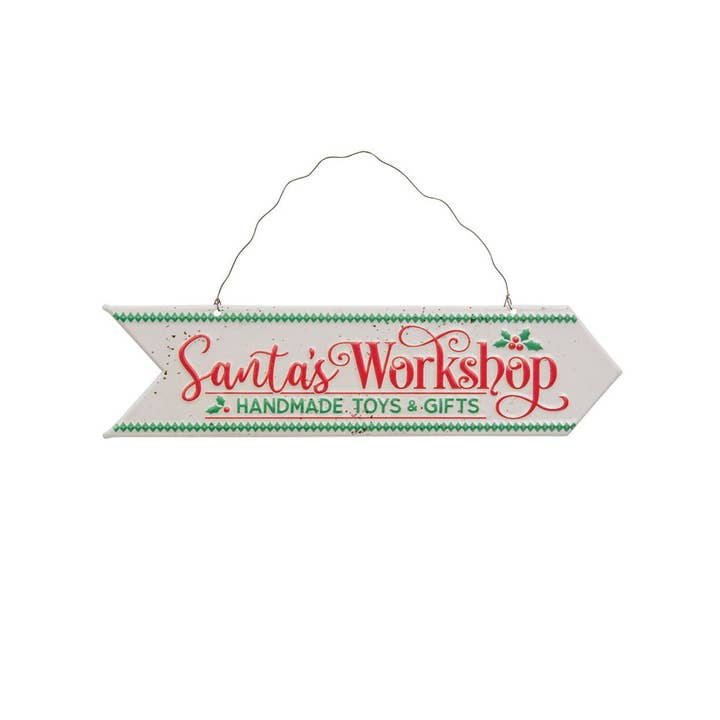 Cartel colgante de metal Santa's Workshop para venta al por mayor de Col House Designs