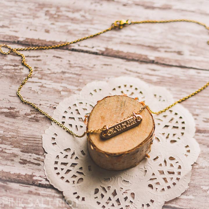Pink Salt Riot - Wholesale Pendant/Charm Necklace - Love with God’s Heart Gold Bar Necklace