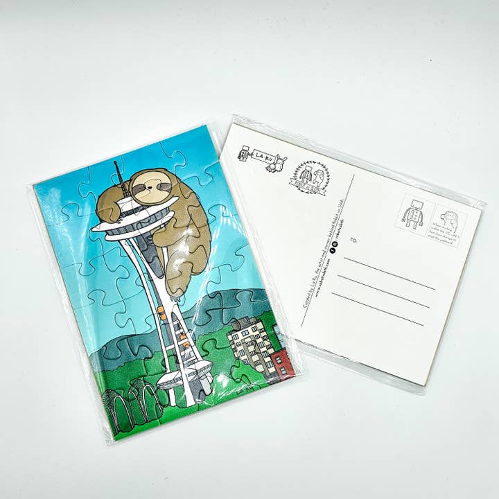 Sloth in Seattle Puzzle Postcard for wholesale by La Ru