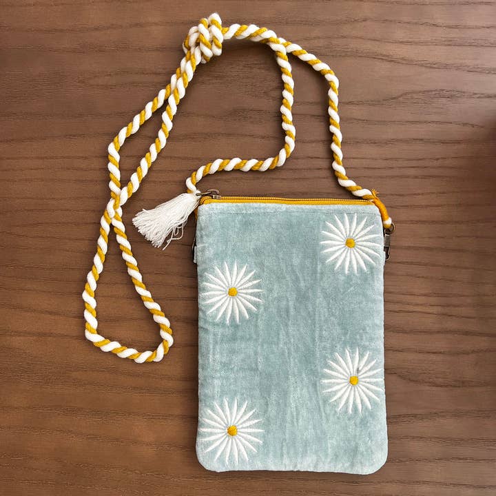 Chloe & Lex - Wholesale Crossbody Bag - Women's - Daisies Cotton Velvet Sling Secure Crossbody Bag for Women