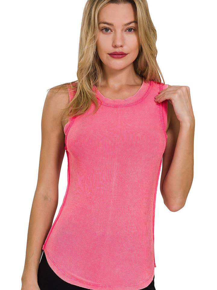 .. DÉBARDEUR CÔTELÉ DÉLAVÉ À ENCOLURE DÉGAGÉE SI-25863 pour la vente par 42POPS