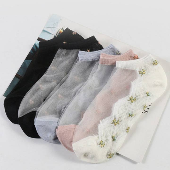 Dipped Shop - Wholesale Socks - Women's - Flower Mesh Transparent Thin Short Socks DP25C8284