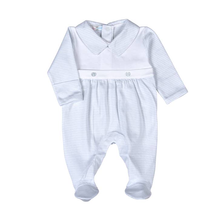 NIC-214 Blue Stripes Bib Pima footie for wholesale by Baby Loren