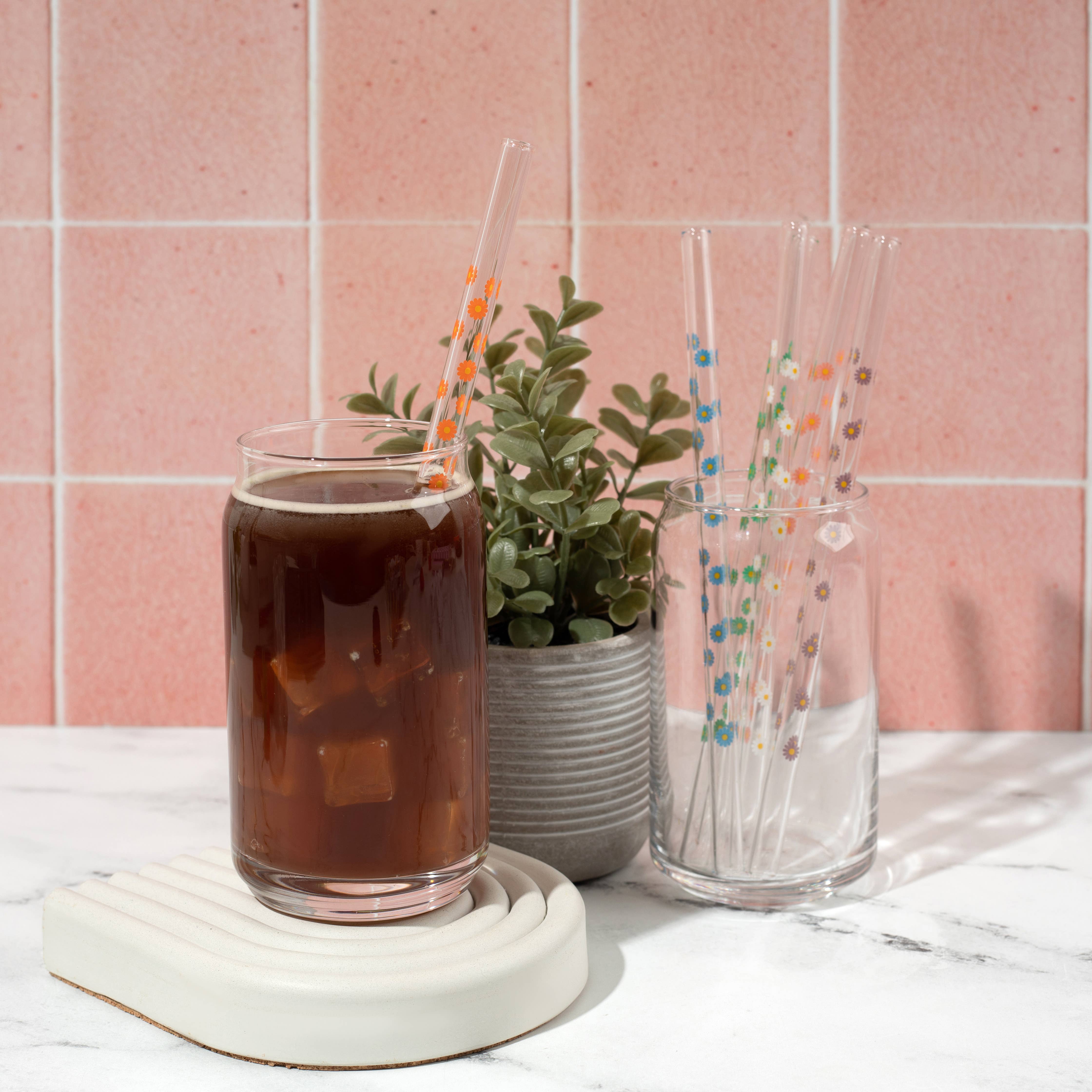 Bodhi Life Design – Großhandel Trinkhalm – Süßes Blumen-Glasstrohhalm-Set mit 6 wiederverwendbaren Gänseblümchen7