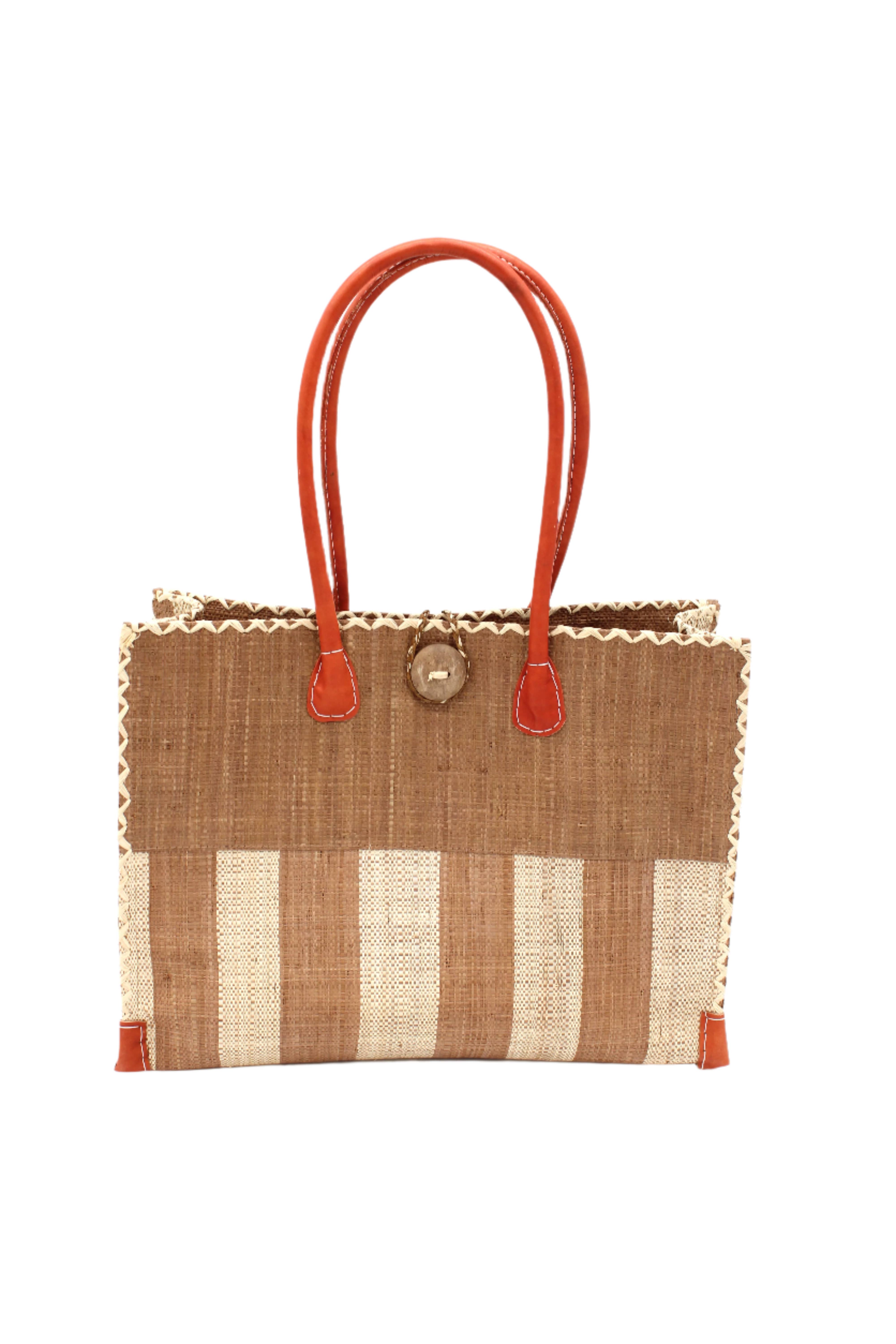 Shebobo - Wholesale Shoulder Bag - Unisex - Zafran Two Tone Wide Stripe Straw Beach Bag21