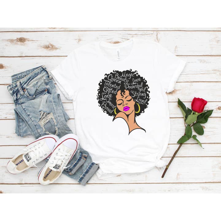 PrimestoreUS - Wholesale Screen Printed T-Shirt - Women's - Powerful Afro Woman Shirt, Afrocentric Shirt, Afro Praying Shirt, Afro American Shirt, Black Woman Shirt, Black Girl Magic Shirt, BLM Shirt.