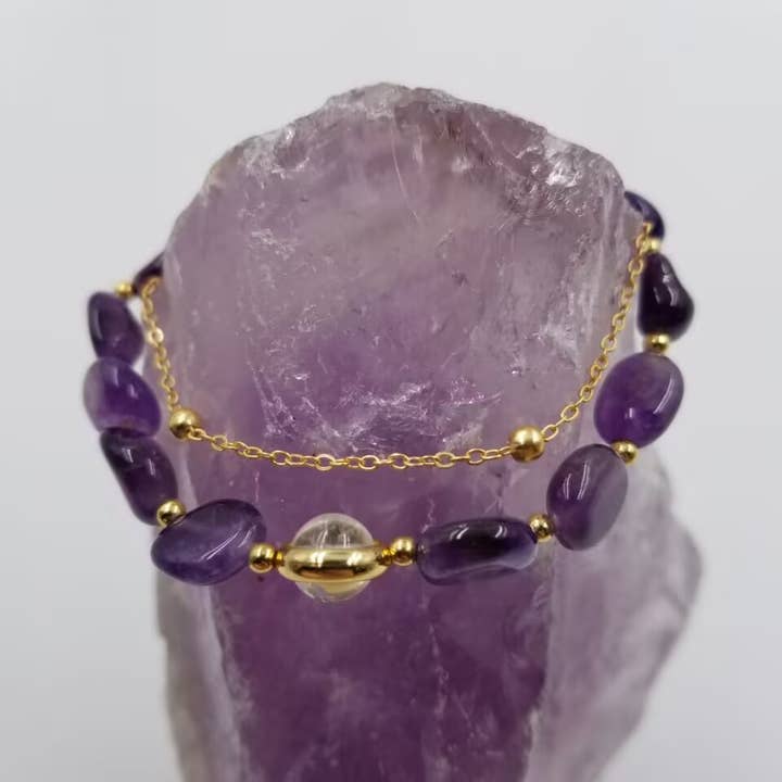 Pulsera de cristal de doble capa con piedras preciosas para venta al por mayor de magnolia jewelry