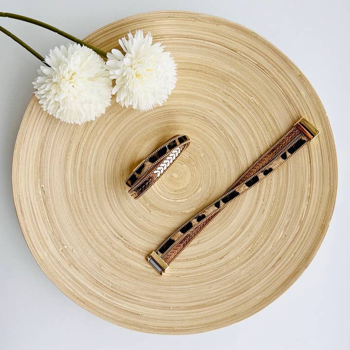 Tiny Gift Society - Wholesale Woven/Braided Bracelet - Gold Leopard Strap Bracelet | Magnetic Clasp | Boho Jewelry1