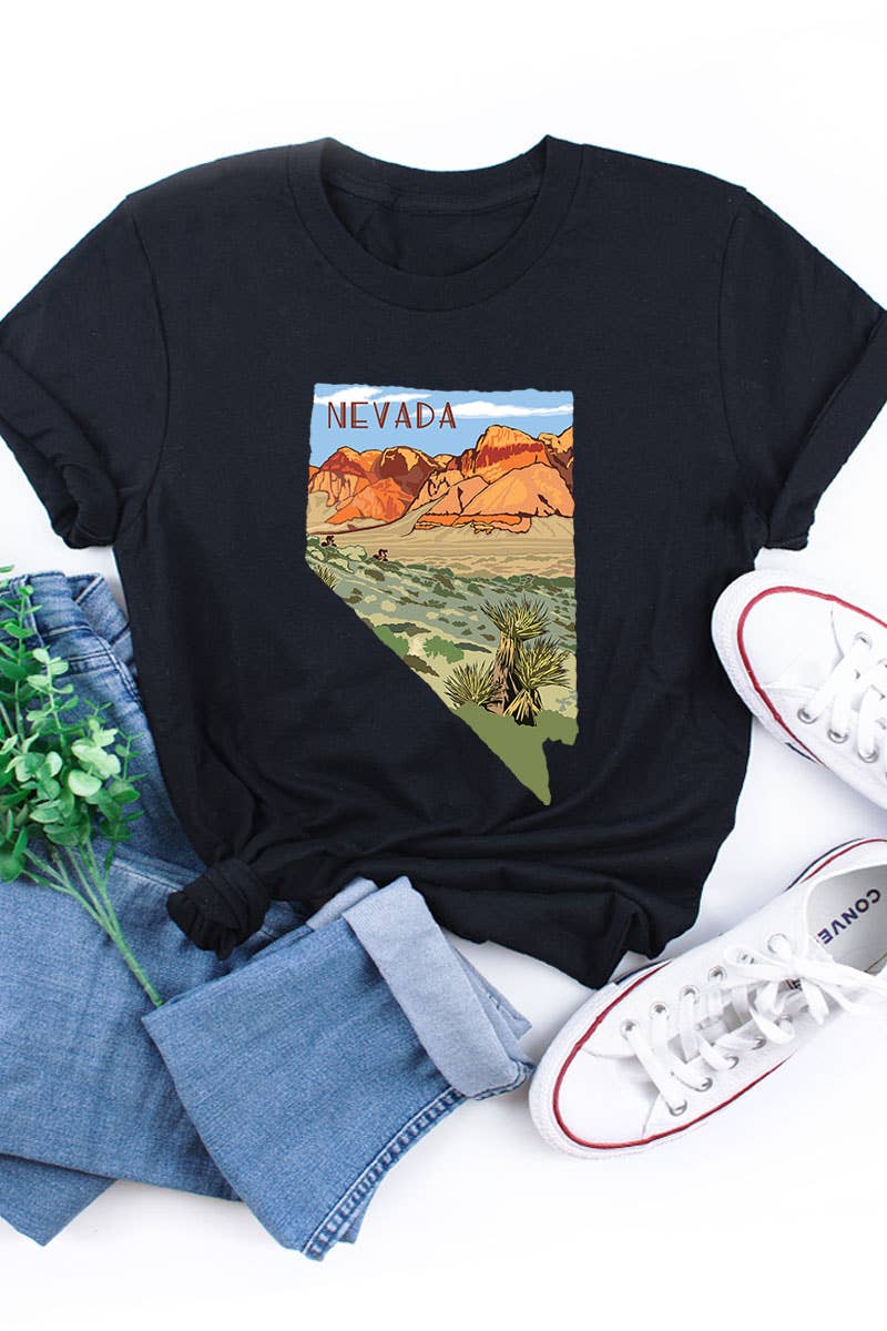 COLORBEAR - Wholesale Screen Printed T-Shirt - Women's - Nevada STATE LANDSCAPE UNISEX SHORT SLEEVE2