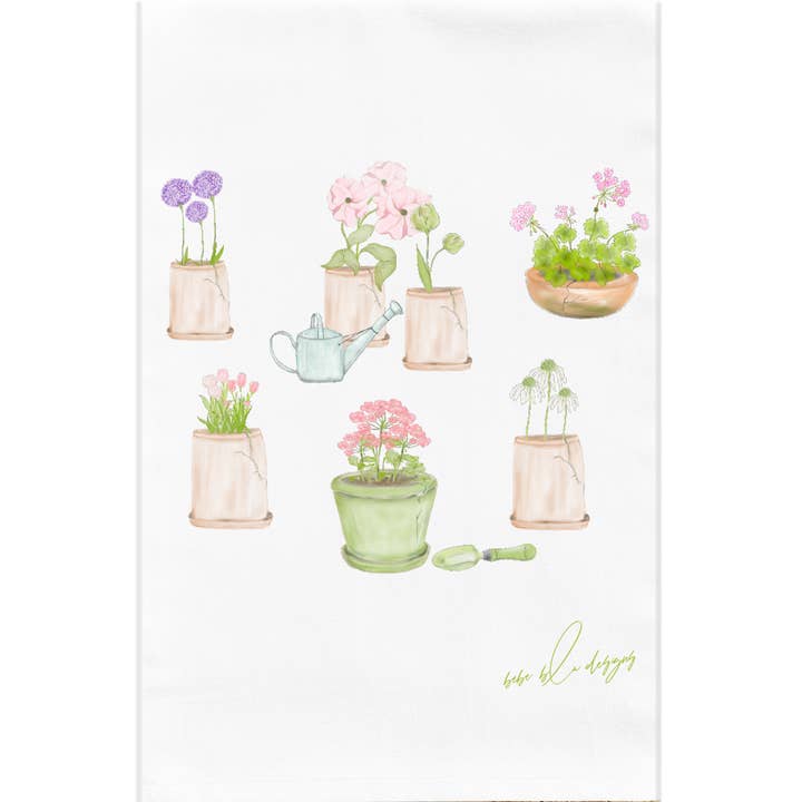 Flower Pots Flour Sack Tea Towel, Kitchen Decor, Cotton for wholesale by Bebe Blu Designs, LLC