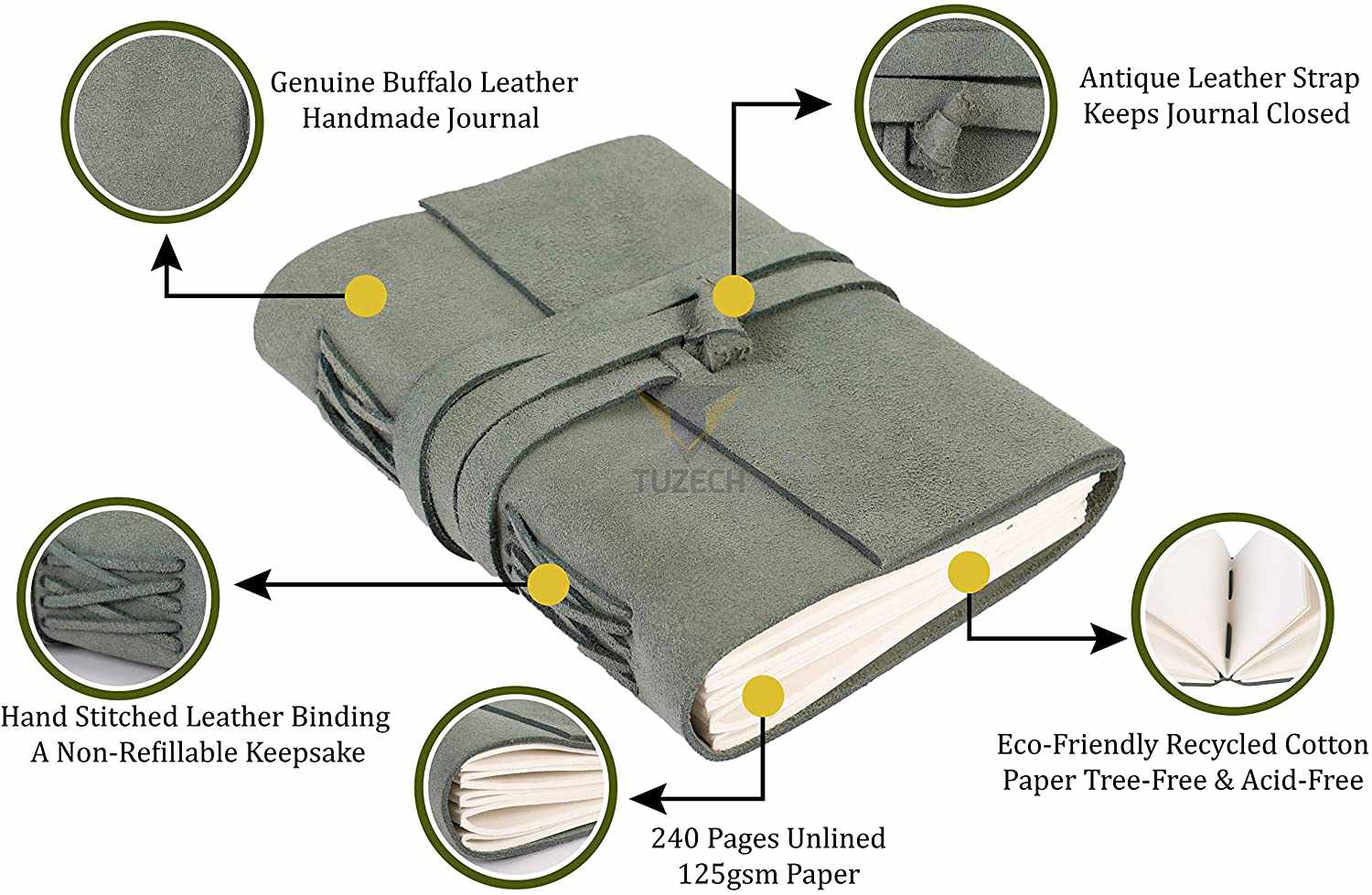 Tuzech Leather - Wholesale Journal/Diary - Tuzech Leather Journal Writing Notebook Antique Handmade Leather Bound Daily Notepad for Men/Women Unlined Paper for Art Sketchbook Travel Diary to Write in 7 Inches16