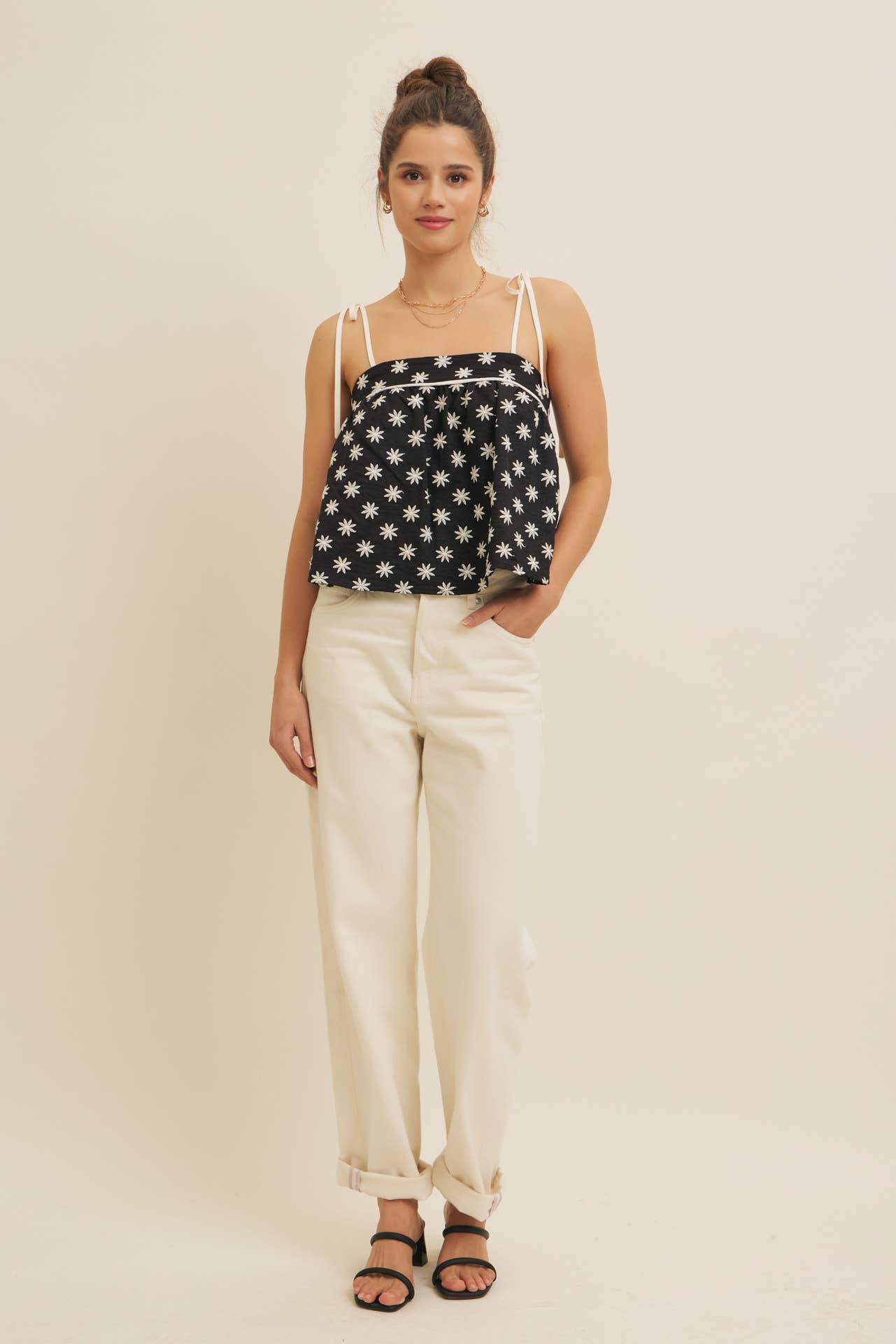 in february - Wholesale Blouse - Women's - PLAYFUL EMBROIDERED FLARE FLARE TANK TOP WITH BOW STRAPS24