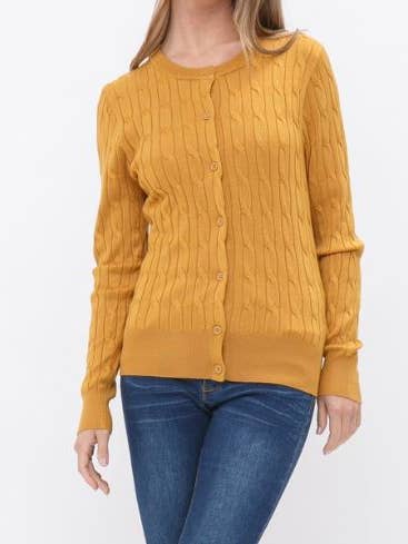 Cable Knit Crew Neck Button Down Cardigan for wholesale by Newself Collection