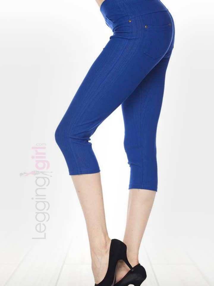 Premium Denim Jeggings Capri - Royal damesbroek voor wholesale door LeggingGirl.com
