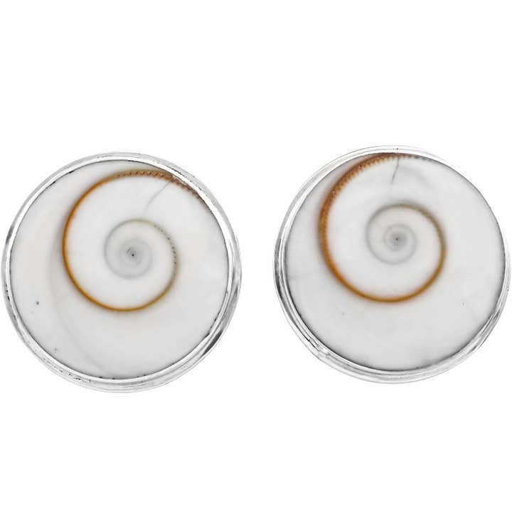 925 silver shiva eye white cone shell sterling clip-on earrings, 13/16" for wholesale by FifiRose