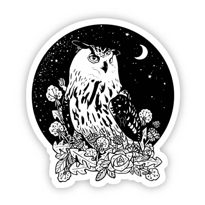 Owl with Night Sky Sticker for wholesale by Big Moods