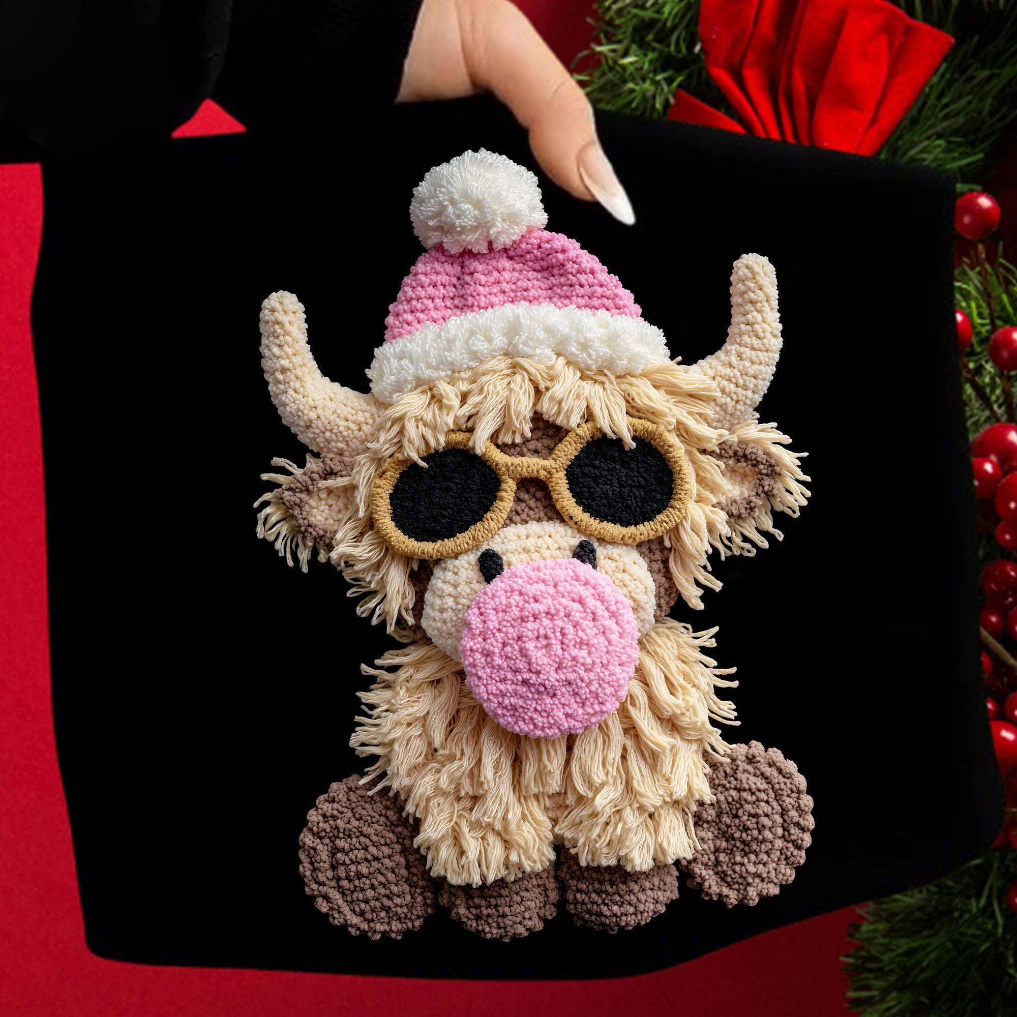 NVC Ecommerce LLC - Wholesale T-Shirt (Graphic) - Women's - Retro Yarn Crochet Highland Cow Tee, Pink Cow Blowing Bubble