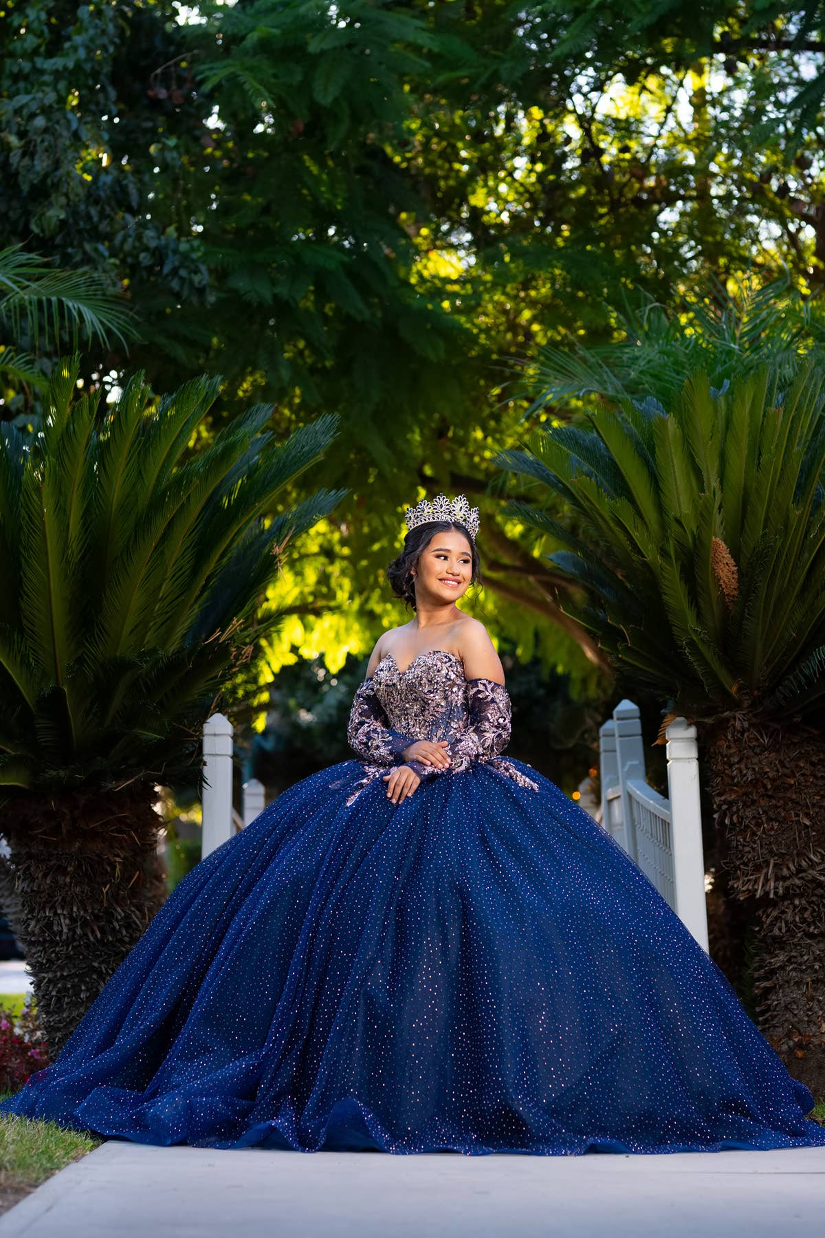 Navy and rose gold quinceanera dress with sleeves CHF3131 for wholesale on Faire8
