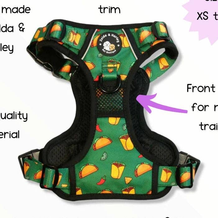 Taco Chewsday - Harnais sans traction Adventure pour la vente par Zelda & Harley | The Dog Mom Store