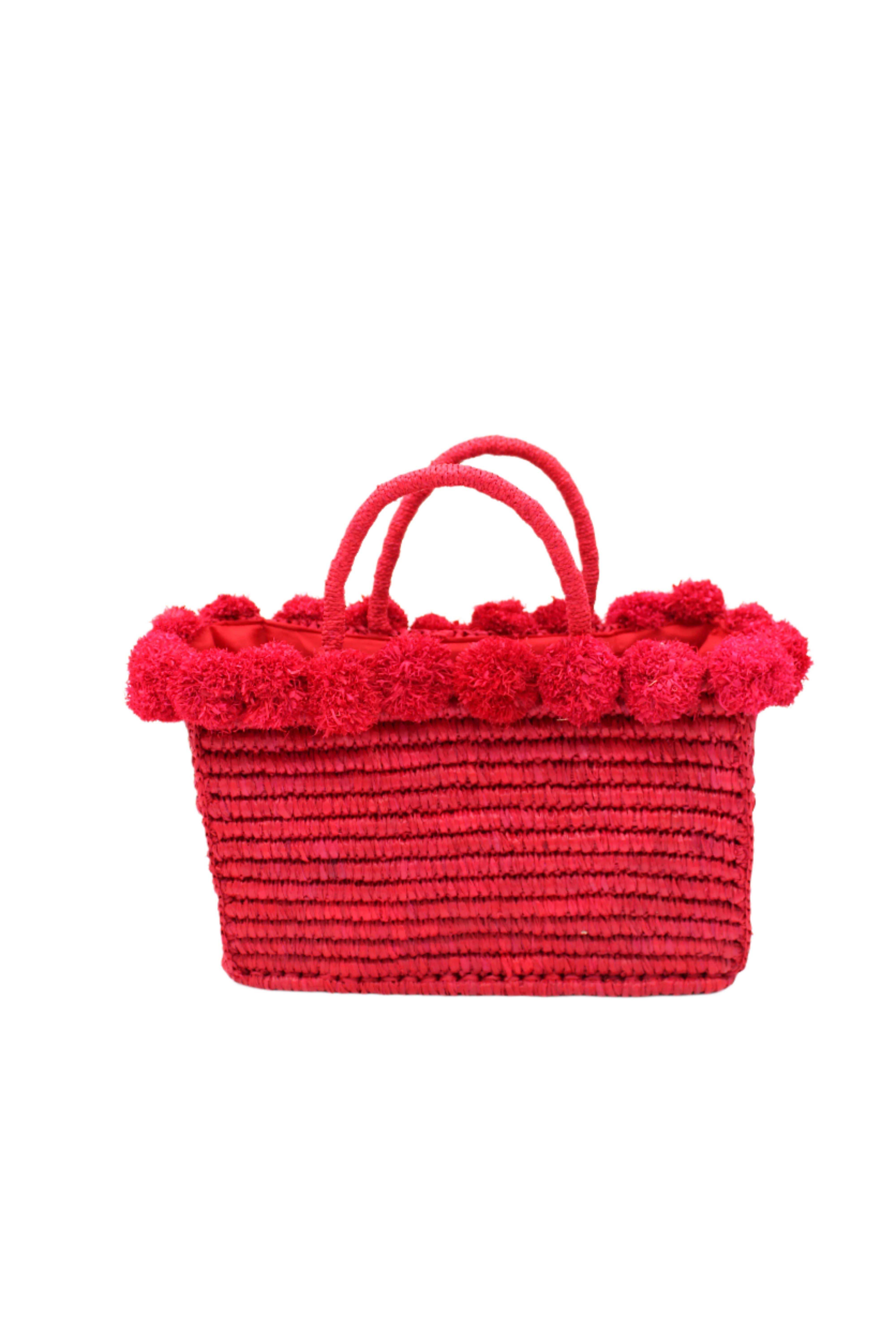 Shebobo - Wholesale Top Handle Bag - Women's - Rico Crochet Rectangle Straw Basket Handbag PomPom Trim Edge4
