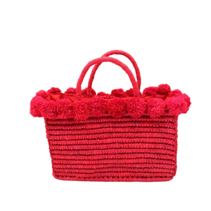 Shebobo - Wholesale Top Handle Bag - Women's - Rico Crochet Rectangle Straw Basket Handbag PomPom Trim Edge4