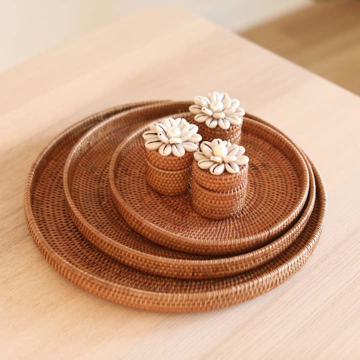 Ganapati - Wholesale Decorative Tray - Bali Nesting Round Rattan Tray - Set of 3