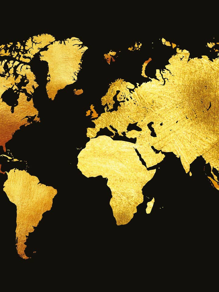 50 x 70 Goldfarbenes Leinwandbild mit Weltkarte für den Großhandel von Be my wall