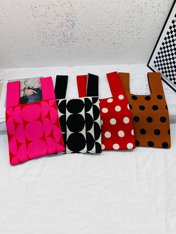 FurDecoration - Wholesale Tote Bag - Women's - Contrast Color Polka-Dot Bags Accessories Woven Handbag4