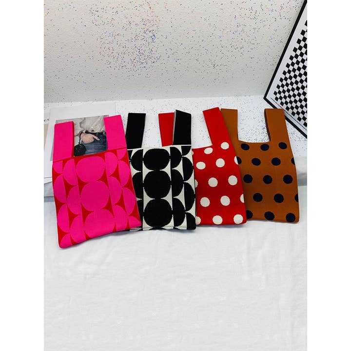 FurDecoration - Wholesale Tote Bag - Women's - Contrast Color Polka-Dot Bags Accessories Woven Handbag4