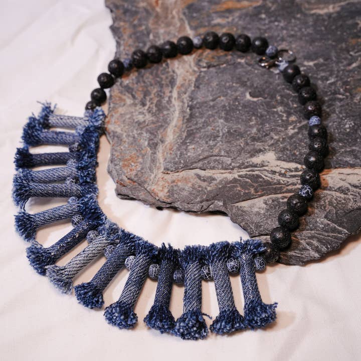 Denim Necklace with Denim tribal Bracelet, Boho Tribal for wholesale by Hadi Craft